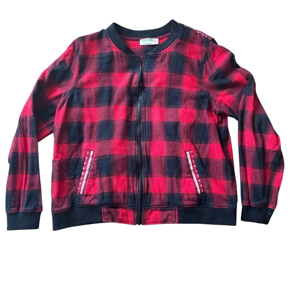 Vintage Ruff Hewn Red & Black Plaid Zip-Up Hoodie Sz L